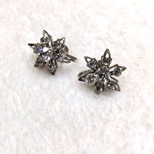 Vintage 50's CORO Clear Rhinestone Floral Clip Earrings